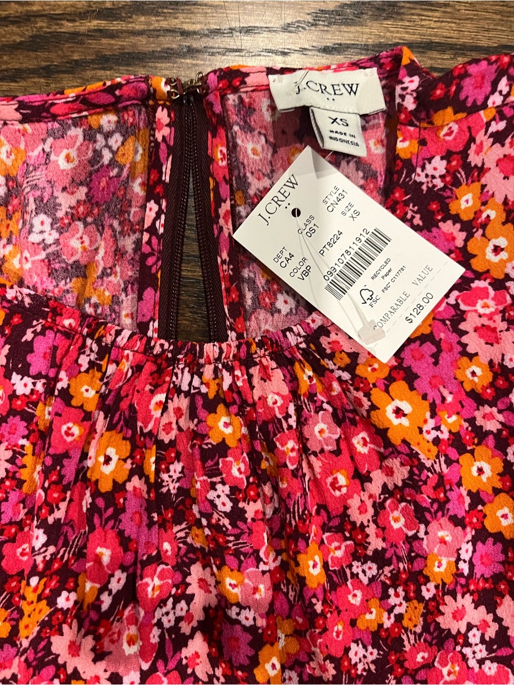 J. Crew XS Floral Fuchsia, Pink & Orange Dress